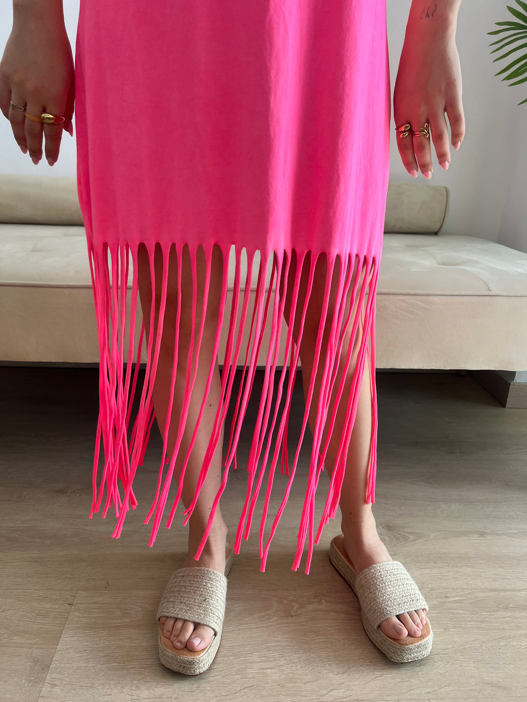 Vestido Flecos fucsia