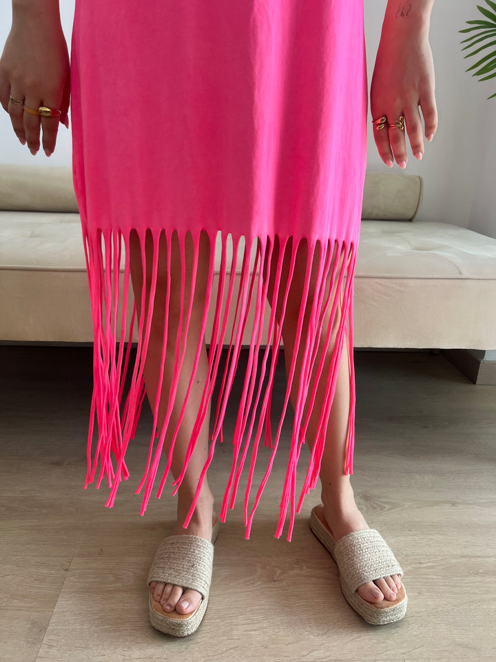 Vestido Flecos fucsia