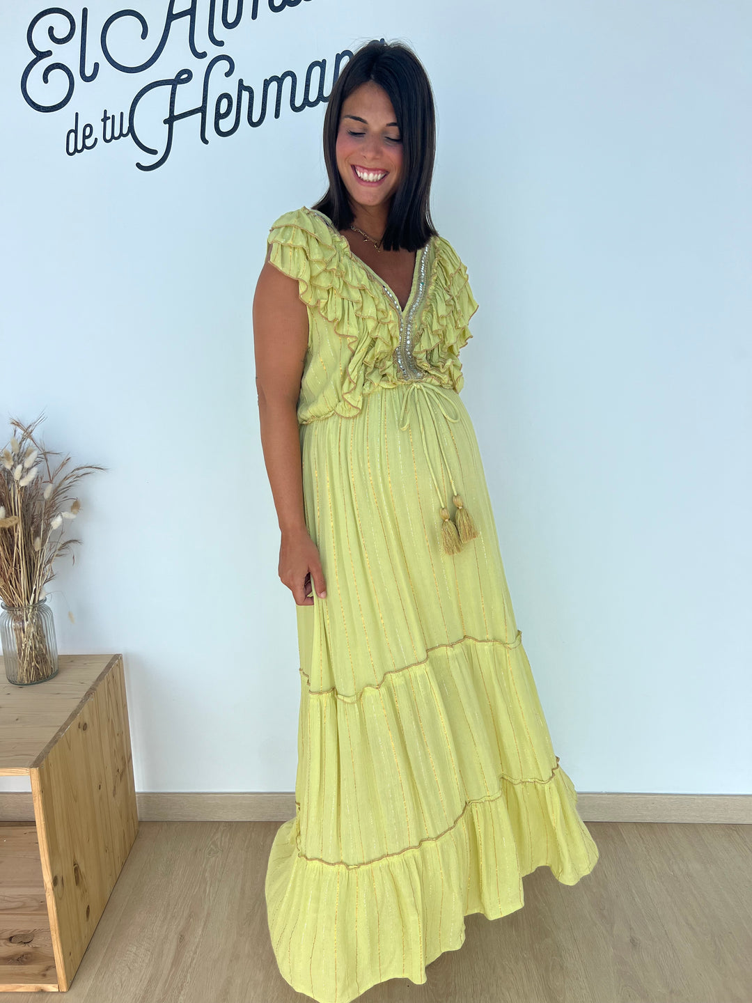 Vestido Saona largo pistacho