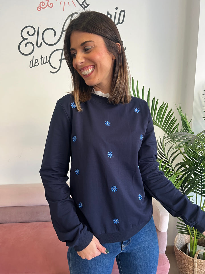 Sudadera Flowers azul marino