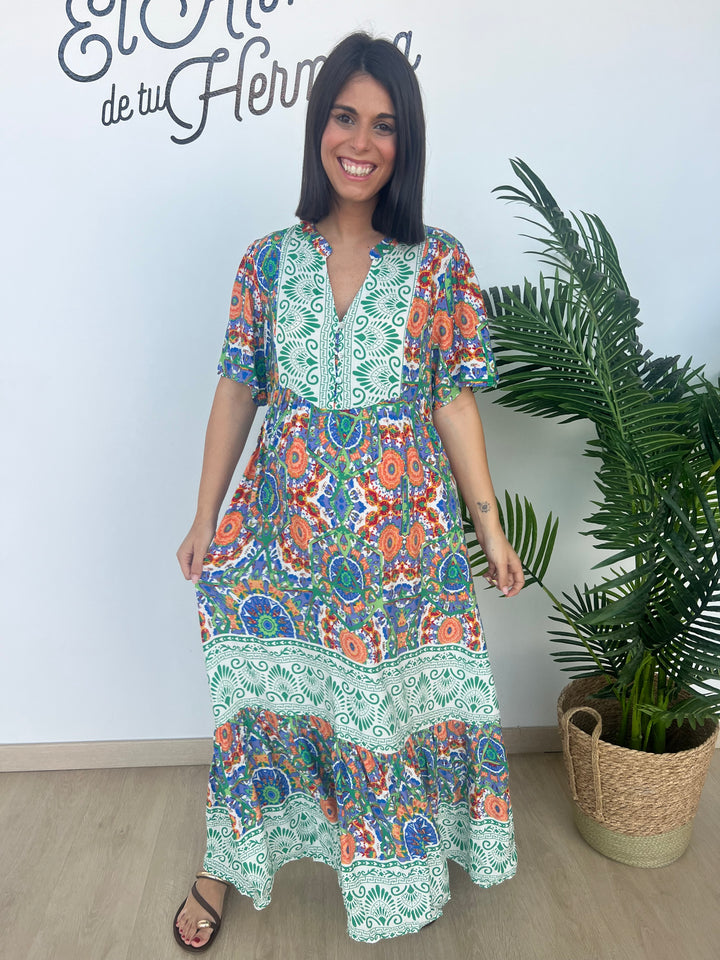 Vestido Azucena azul y verde