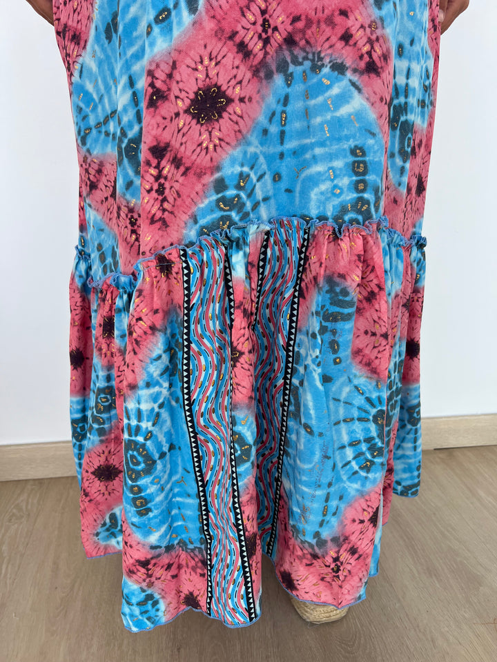 Vestido Kiran coral y azul