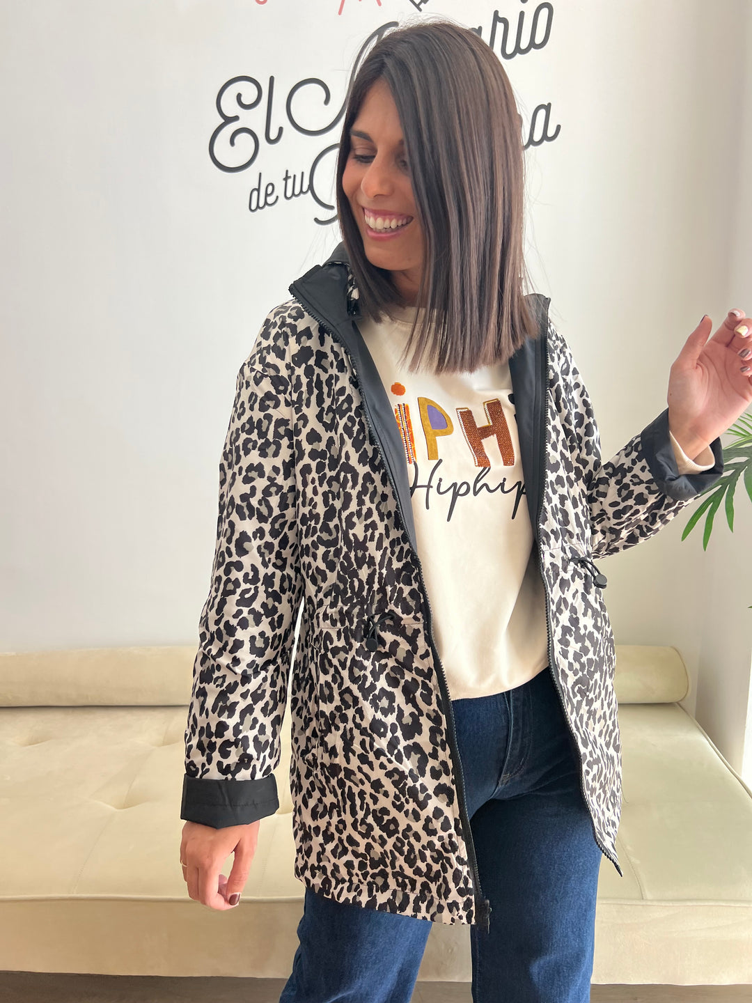 Chaqueta Reversible Leopardo negro