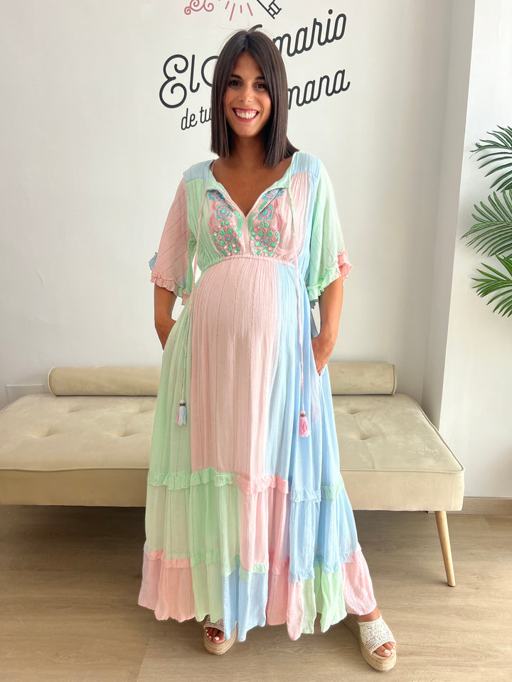 Vestido Manacor celeste y rosa