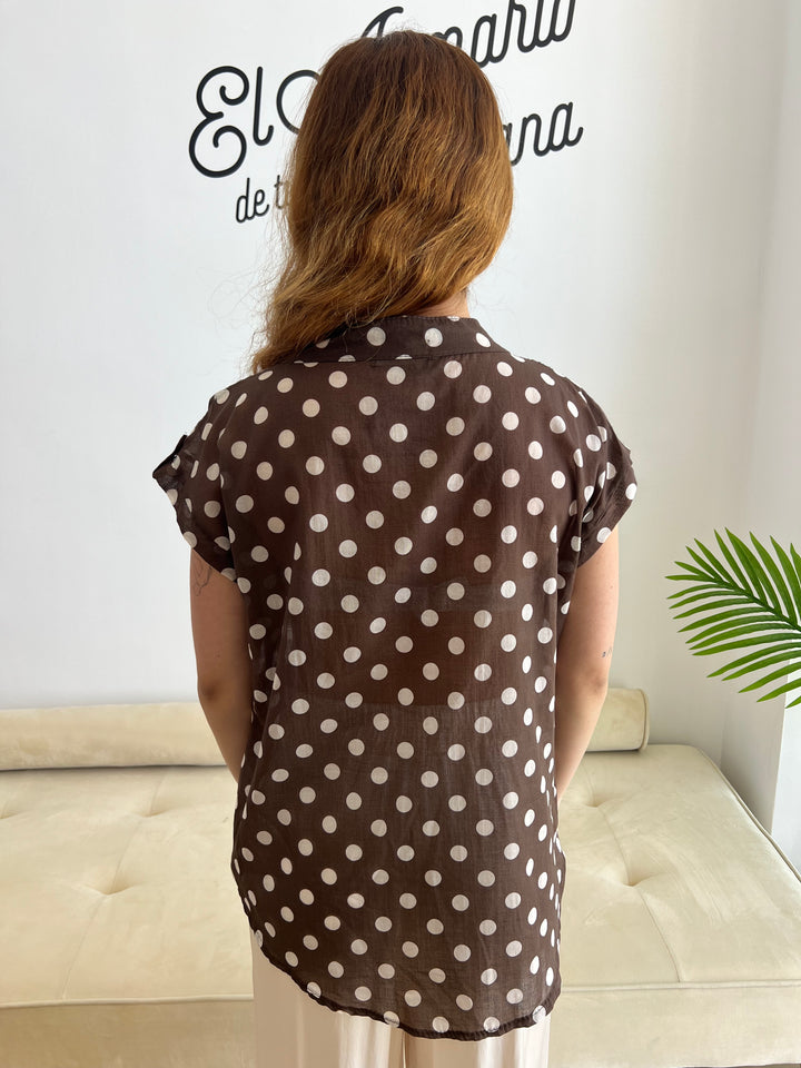 Blusa Lunares bolsillo marrón oscuro