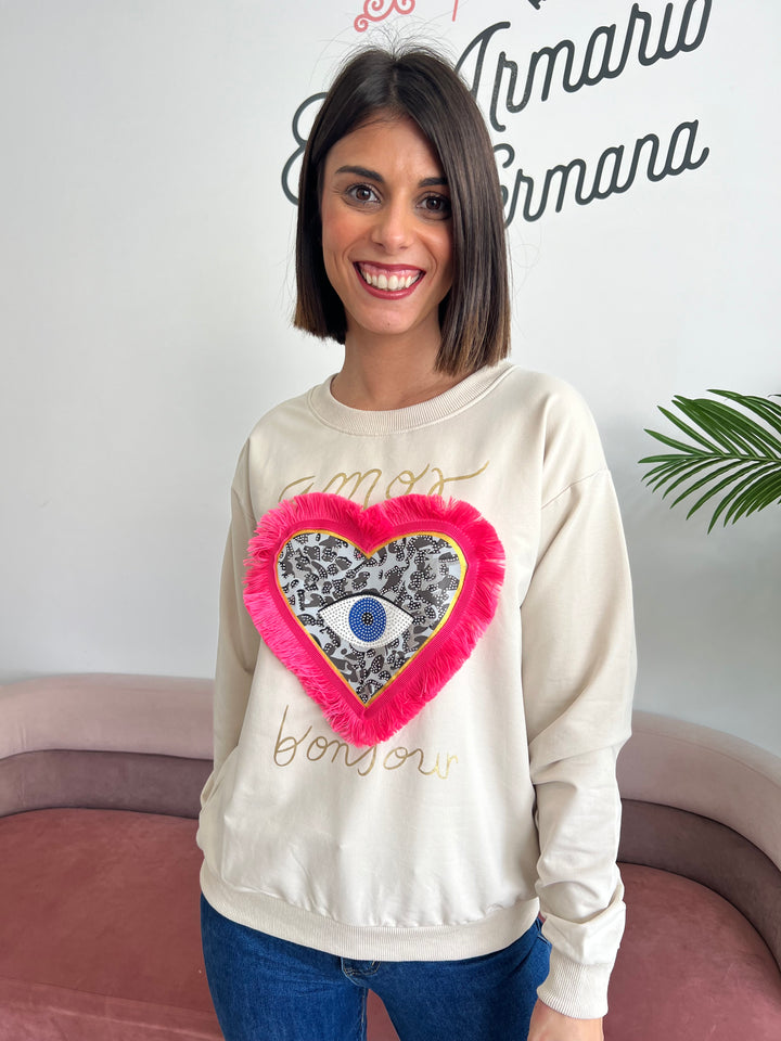 Sudadera Bonjour beige