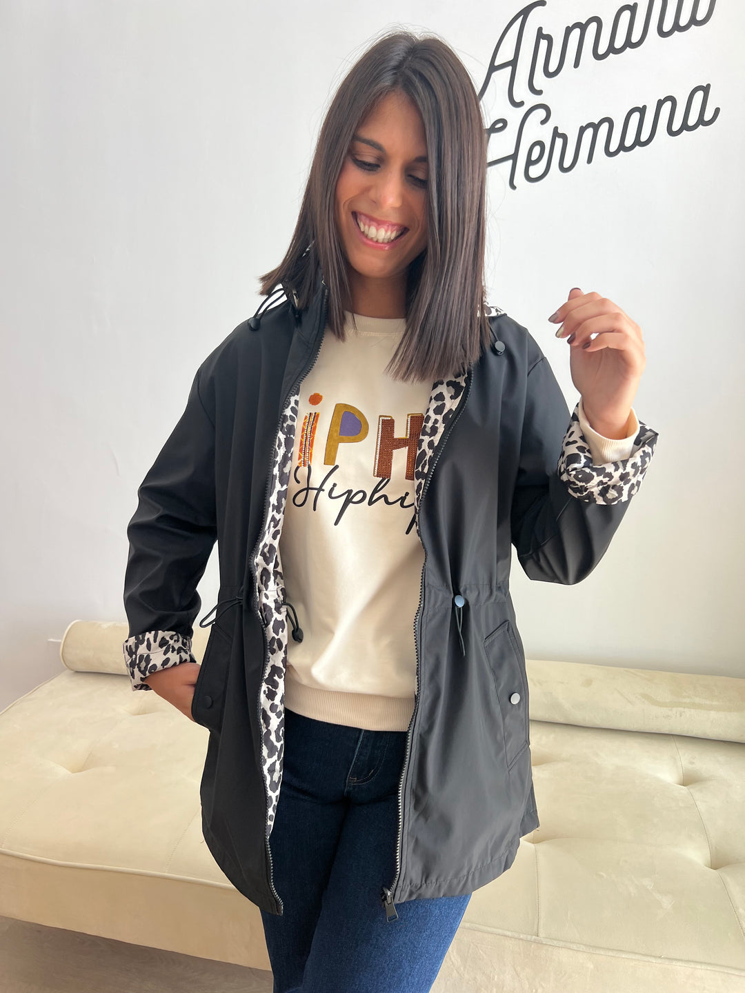 Chaqueta Reversible Leopardo negro