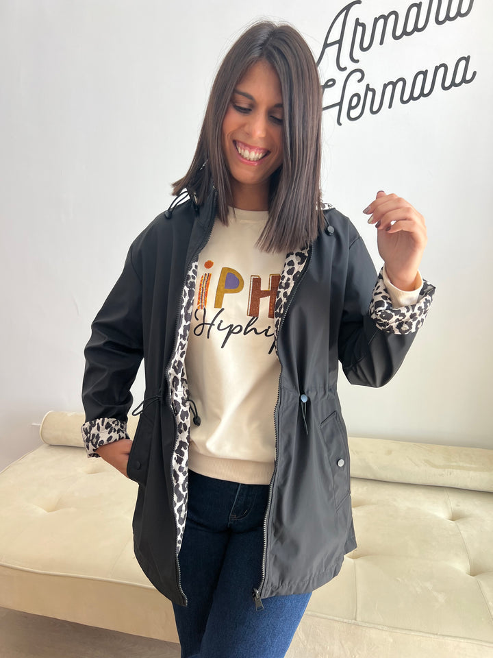 Chaqueta Reversible Leopardo negro