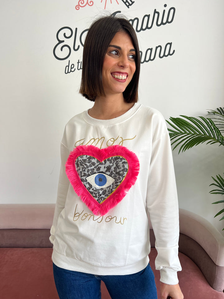 Sudadera Bonjour blanco