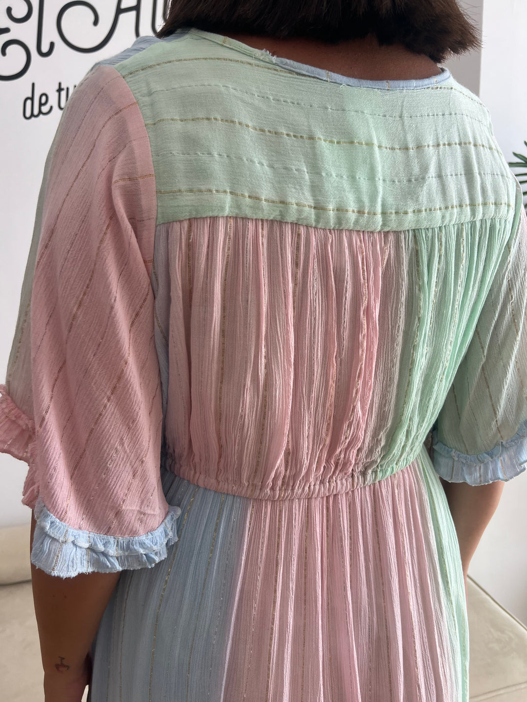 Vestido Manacor celeste y rosa