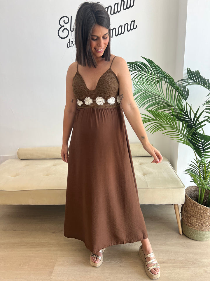Vestido Flor marrón
