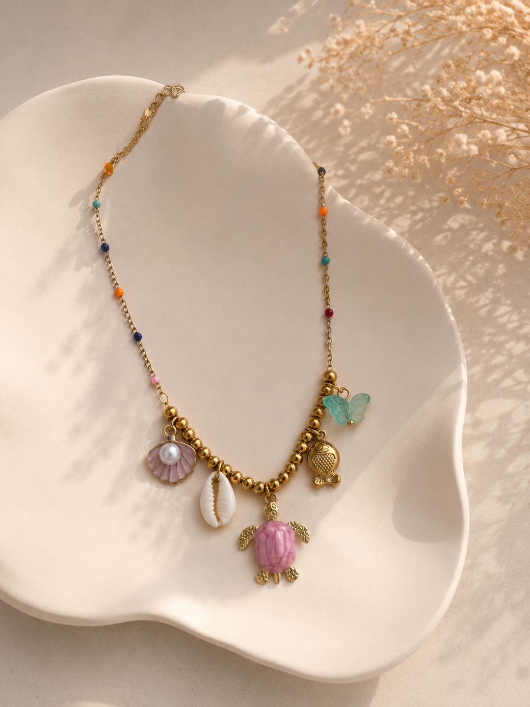Collar Tortuga rosa (acero)