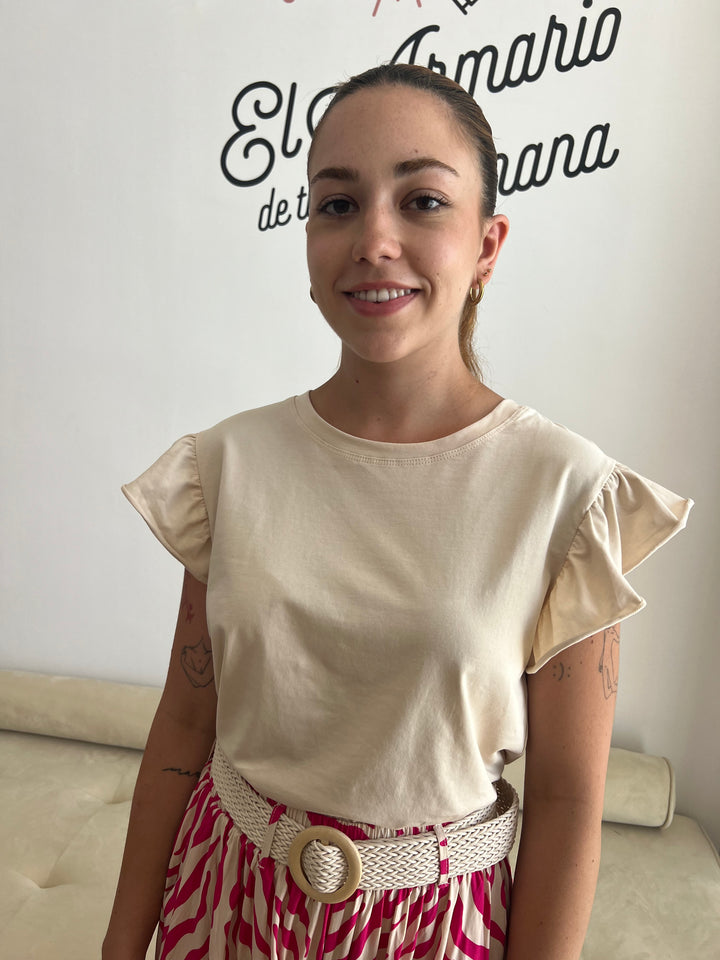 Camiseta Volante beige