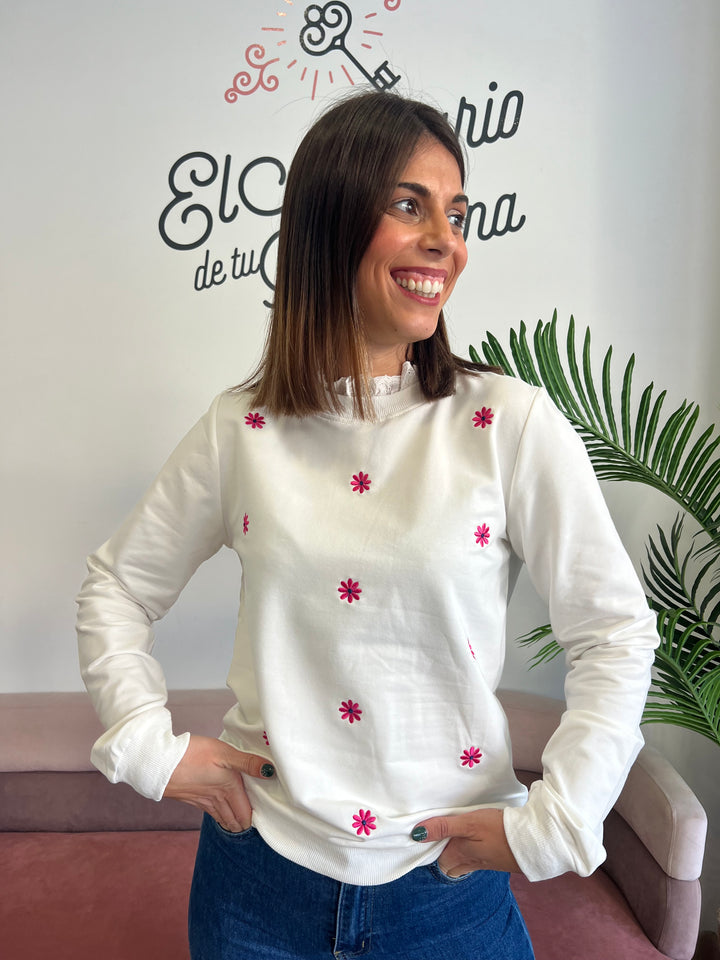 Sudadera Flowers blanco