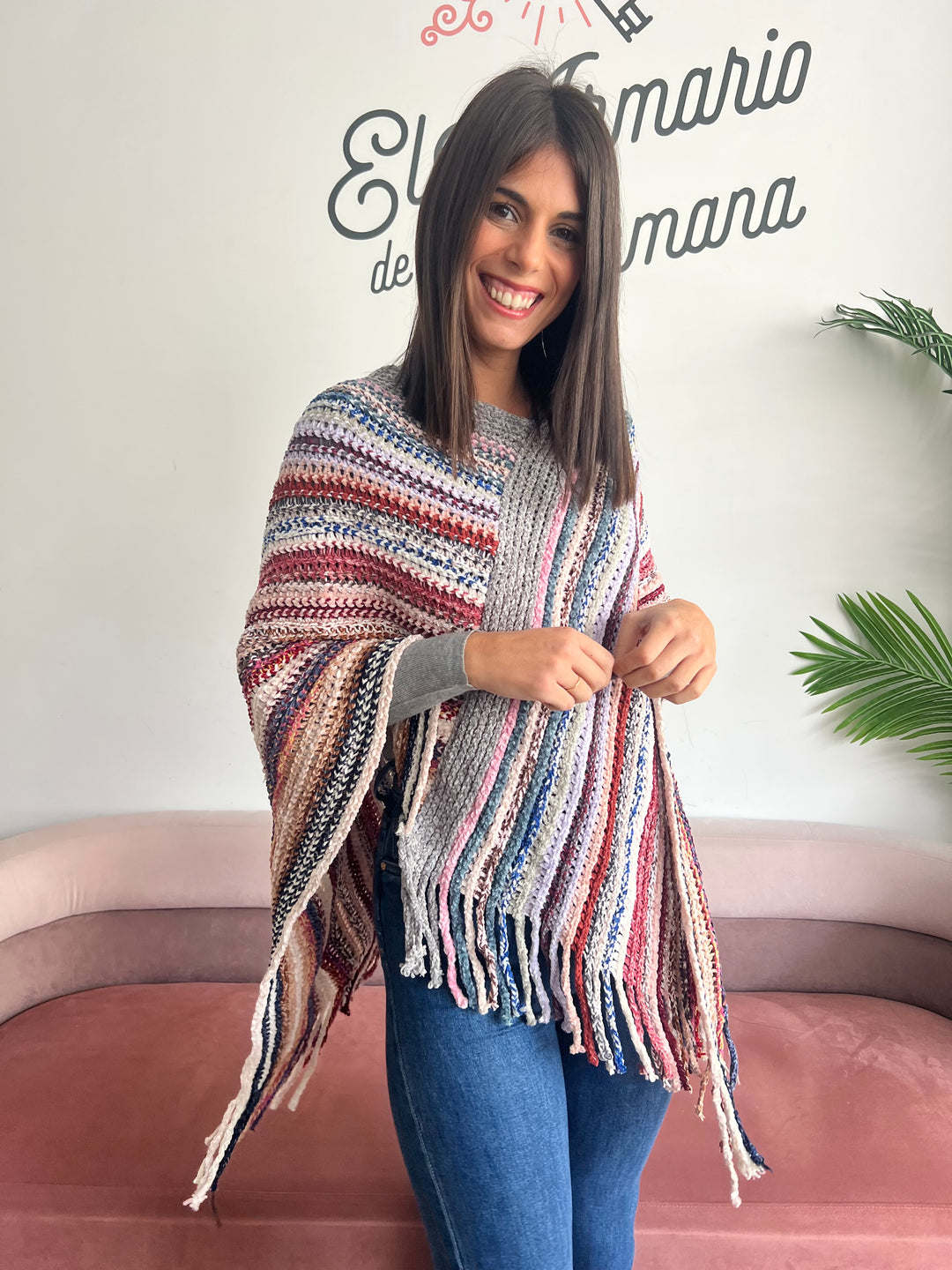 Poncho Ruth gris y rosa