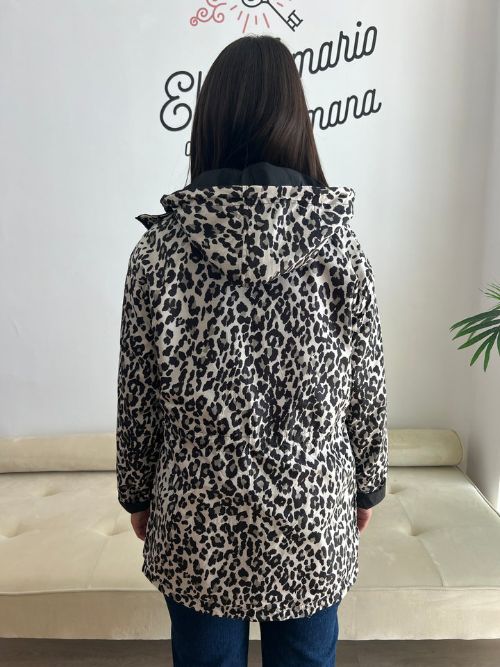 Chaqueta Reversible Leopardo negro