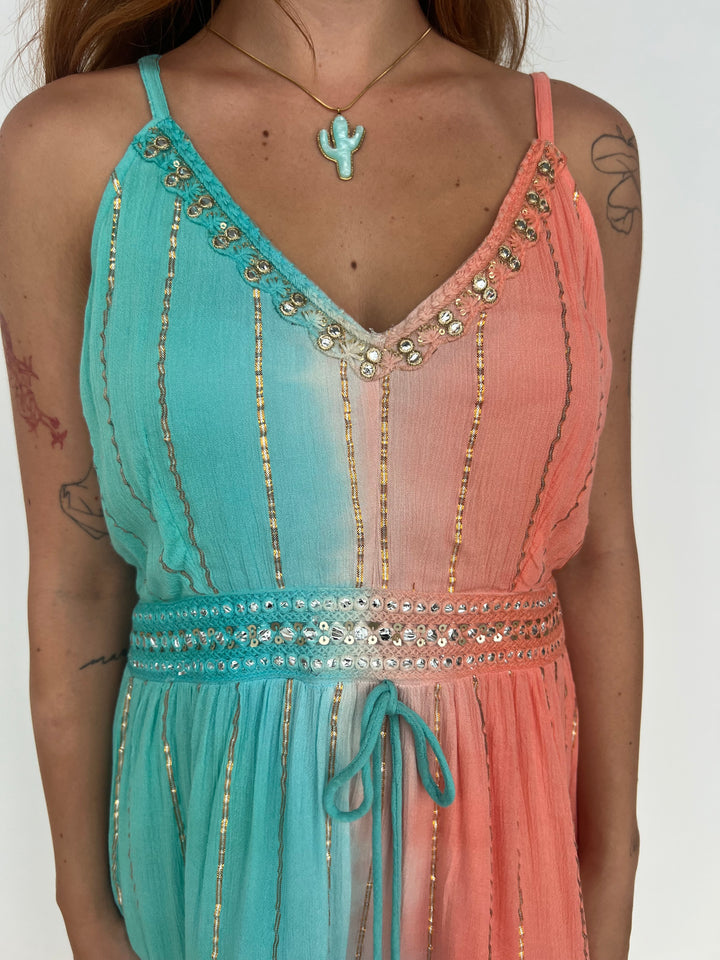 Vestido Tulum coral y turquesa