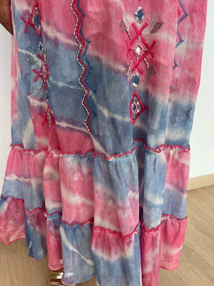 Vestido Ariana azul y fucsia