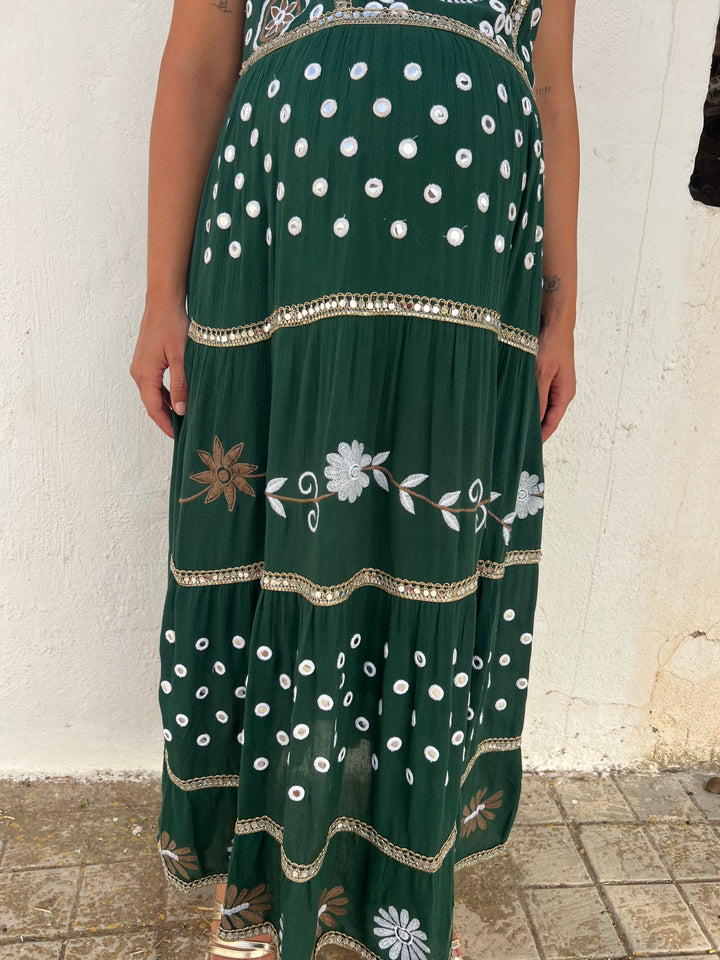 Vestido Boho verde oscuro