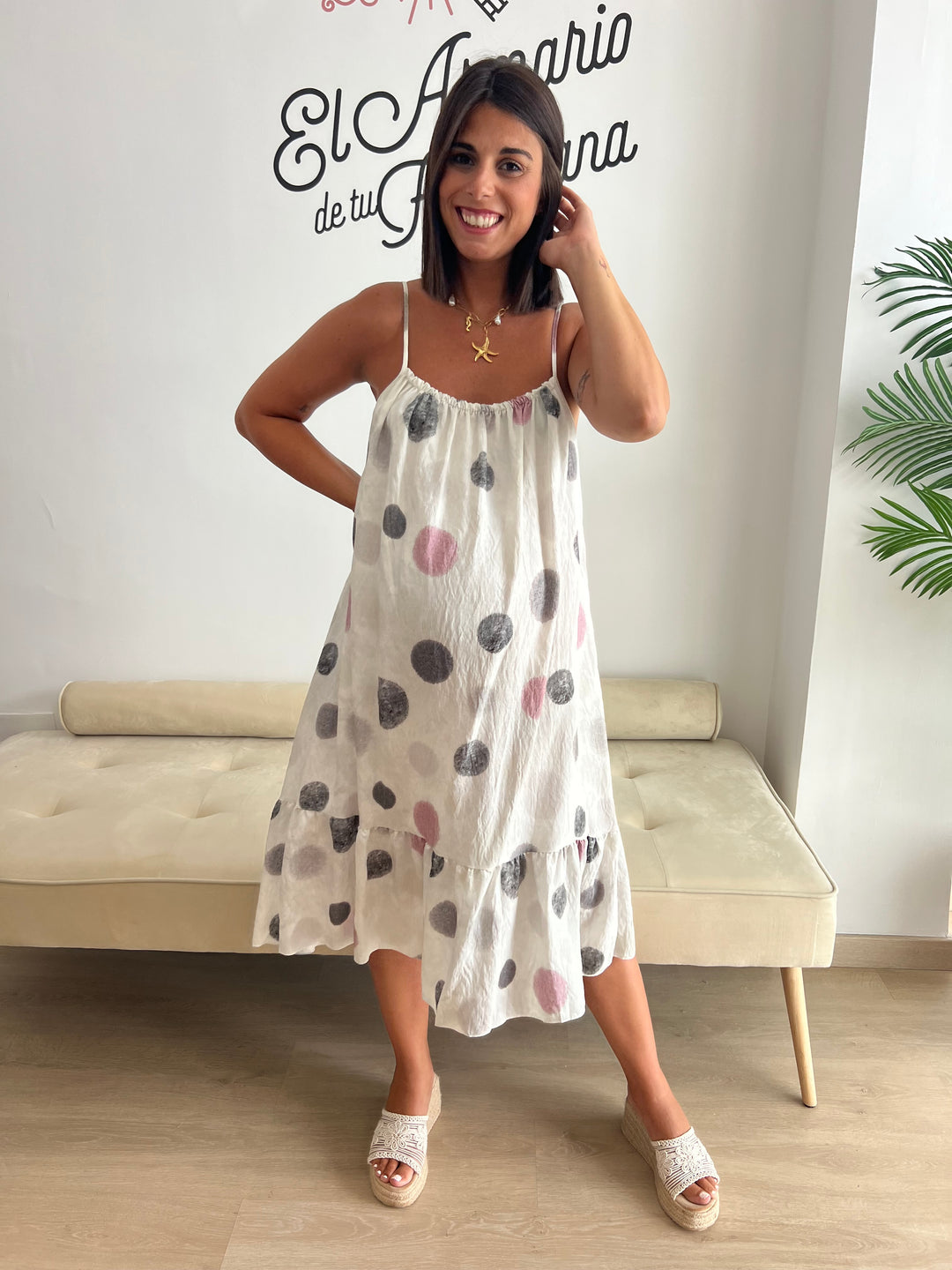 Vestido Damaris lunares rosa