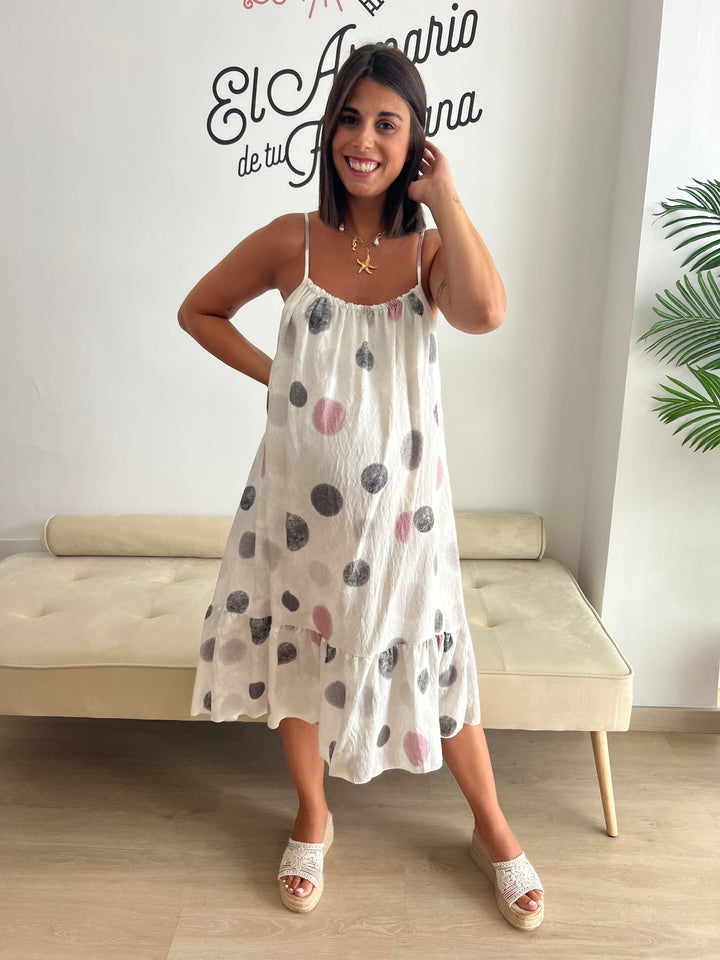 Vestido Damaris lunares rosa