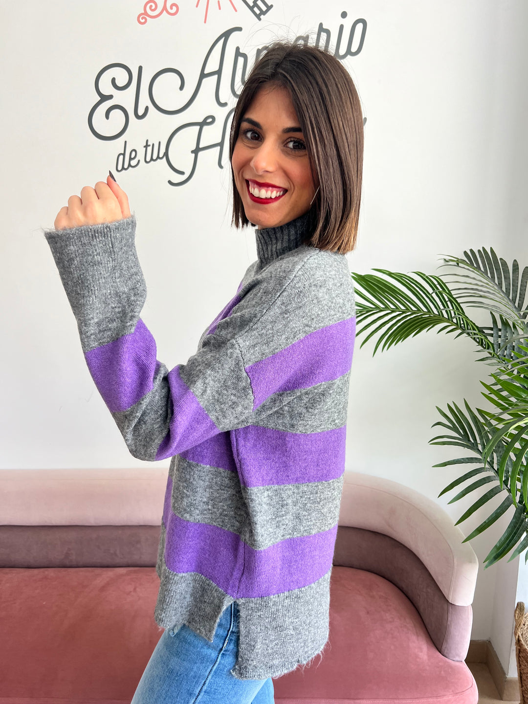Jersey Ingrid gris y morado