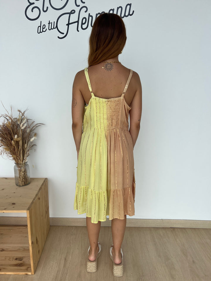 Vestido Tulum amarillo y camel