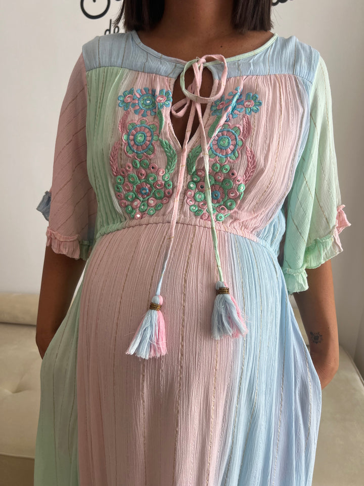 Vestido Manacor celeste y rosa