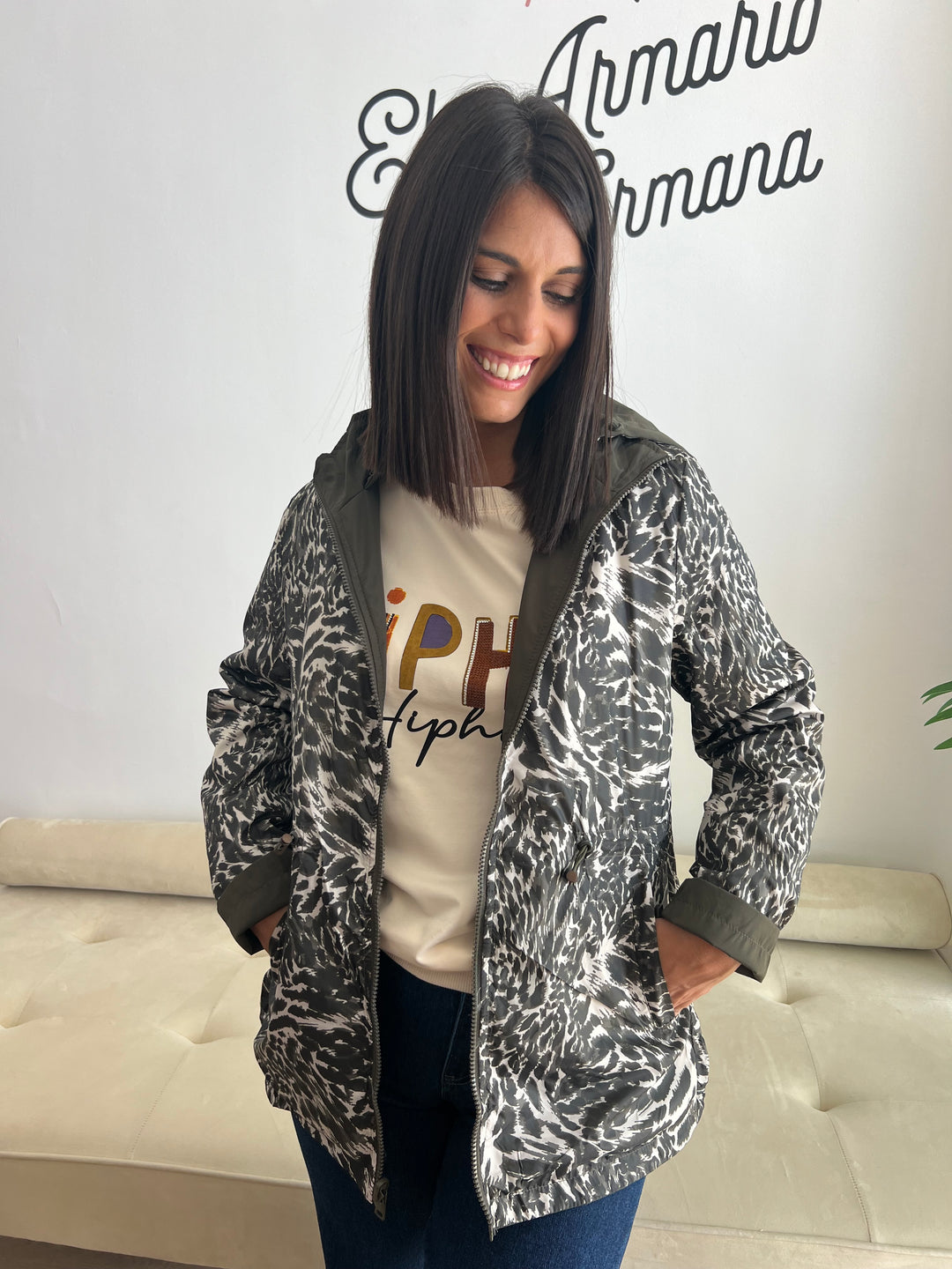 Chaqueta Reversible Leopardo verde militar