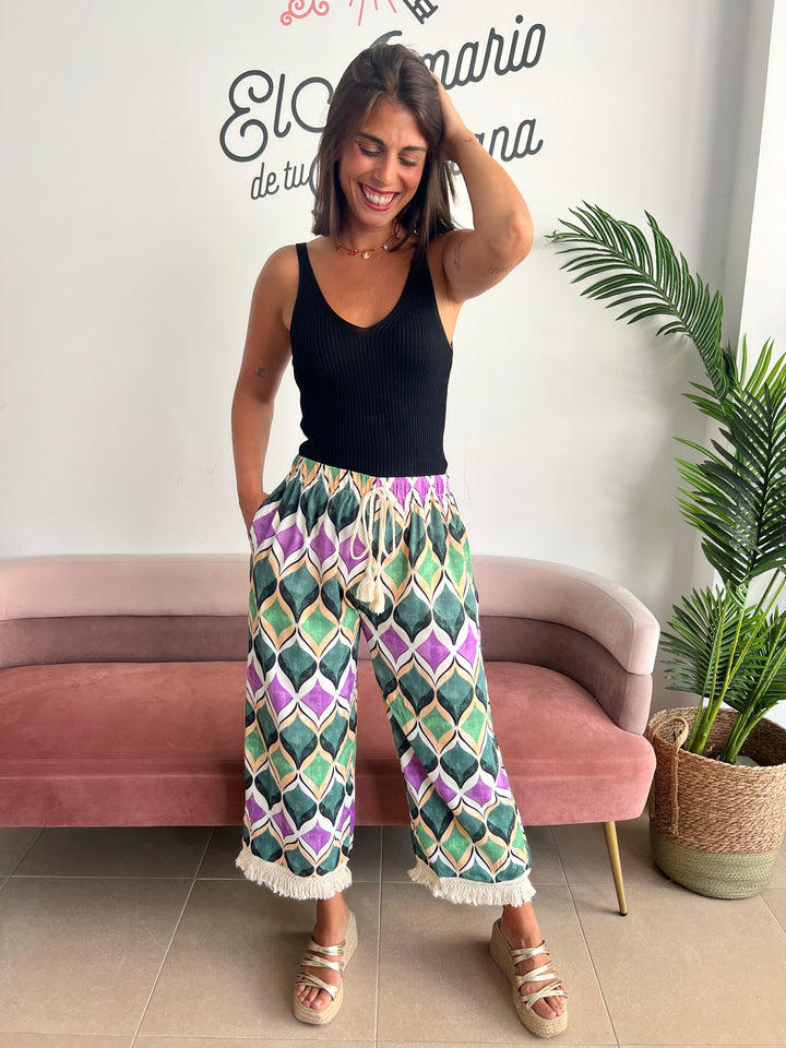 Pantalón Carlota verde y buganvilla