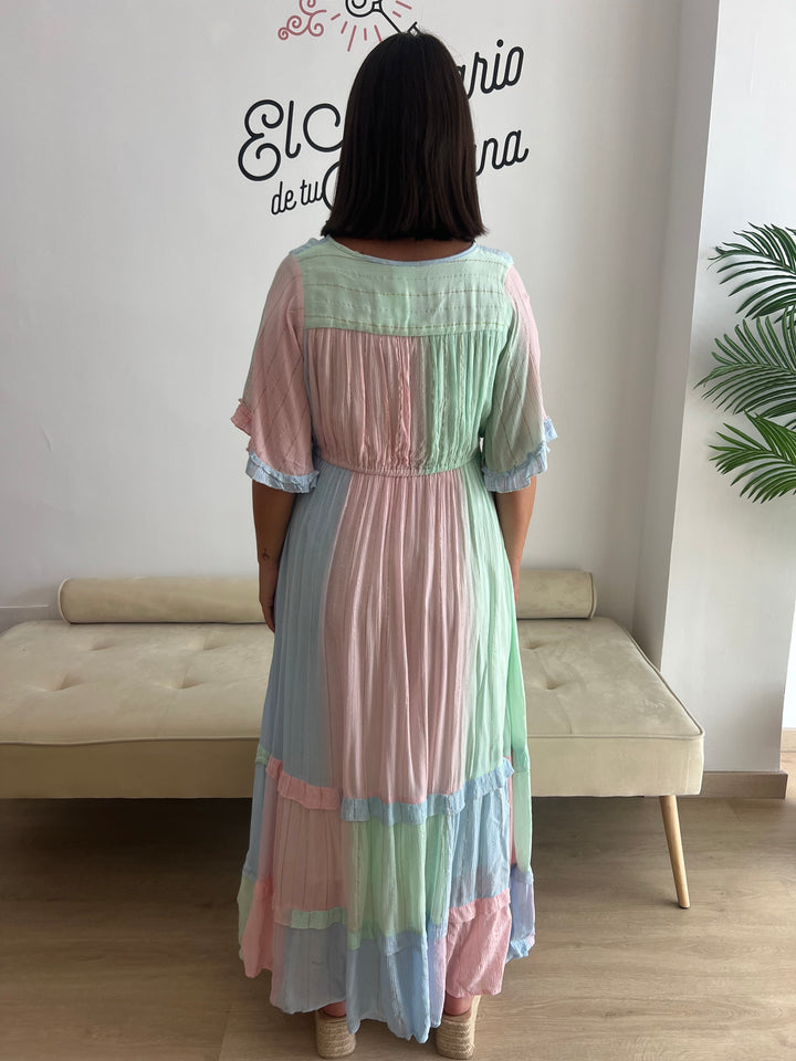 Vestido Manacor celeste y rosa
