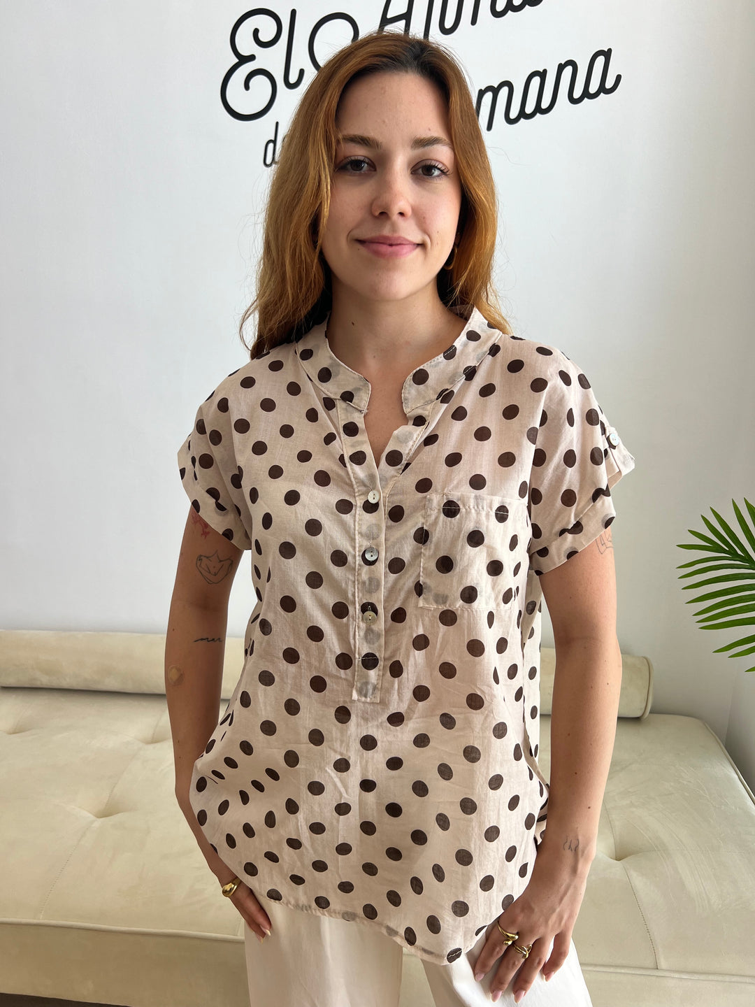 Blusa Lunares bolsillo beige