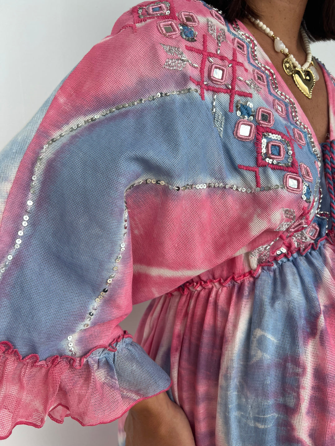 Vestido Ariana azul y fucsia