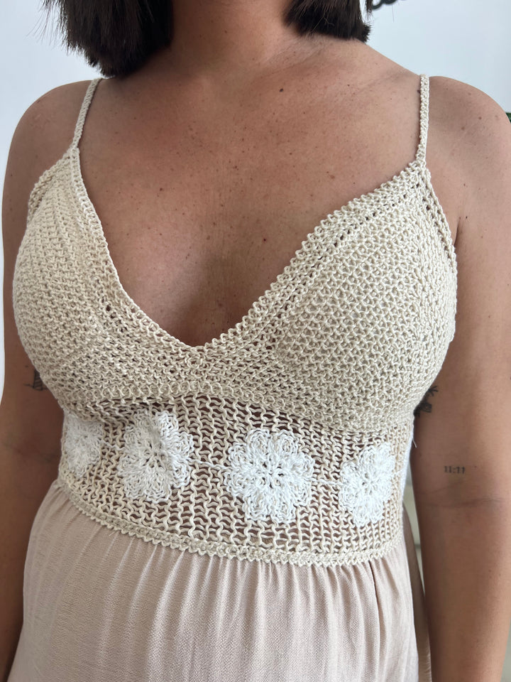 Vestido Flor beige