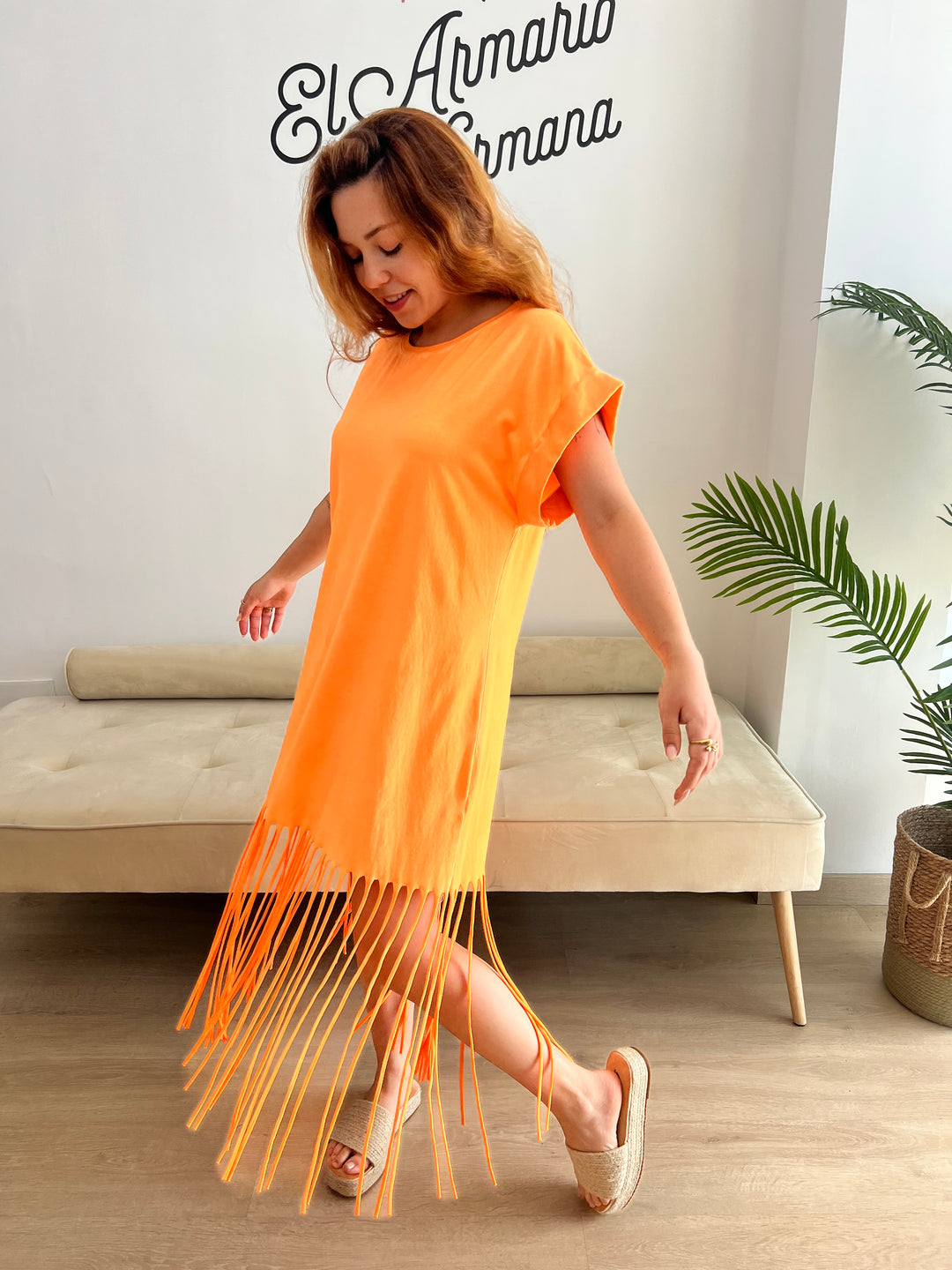 Vestido Flecos naranja