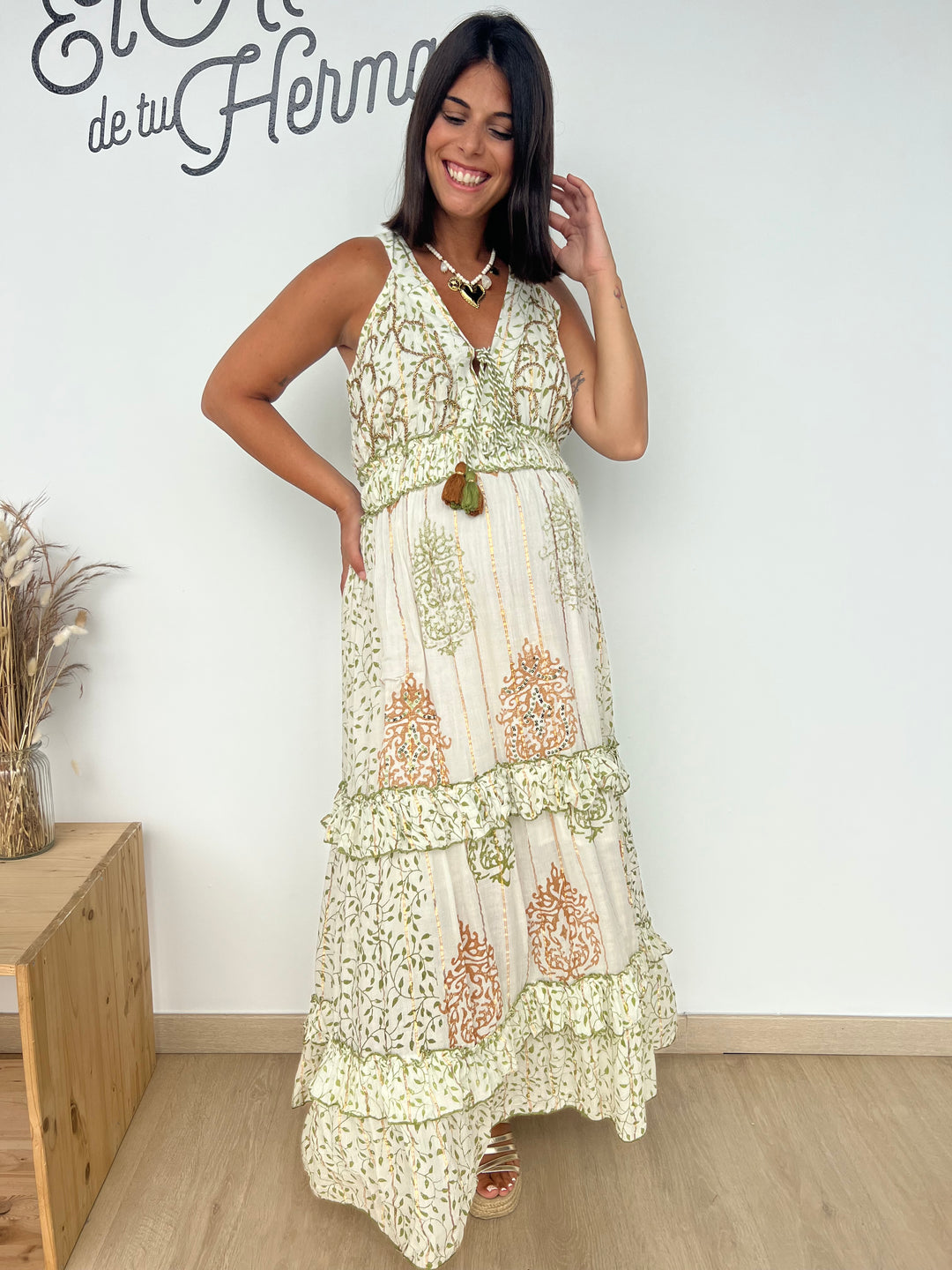 Vestido Isha militar y marrón