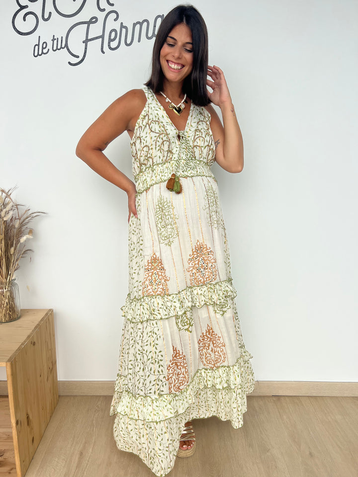 Vestido Isha militar y marrón