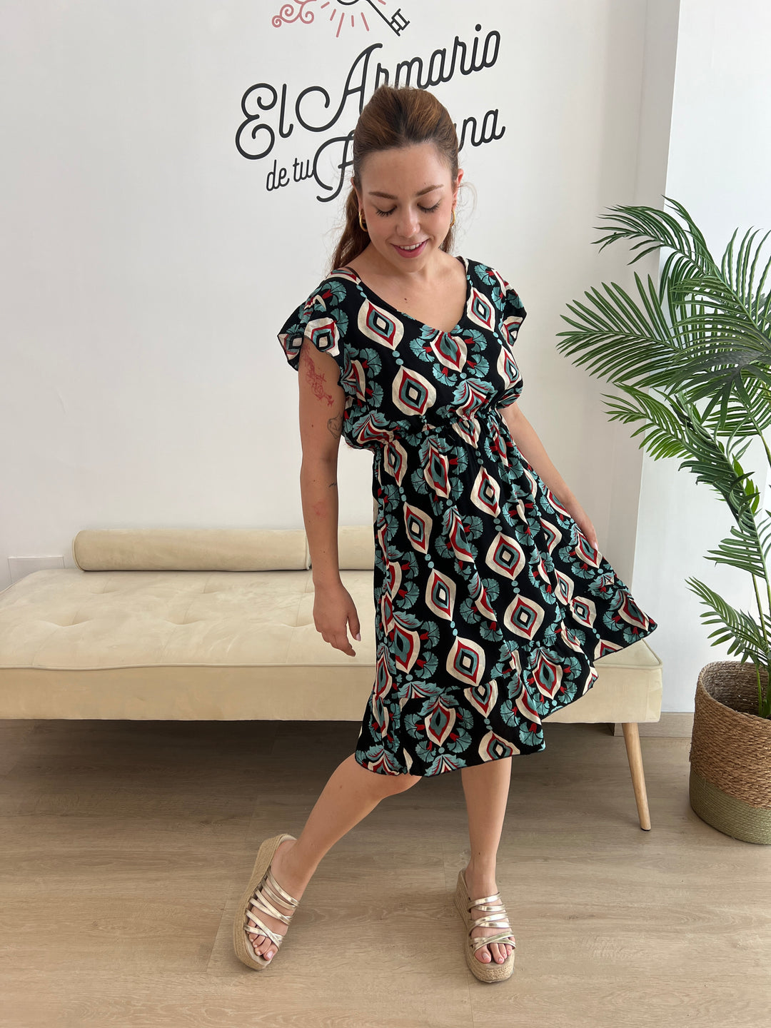 Vestido Nerea negro y turquesa