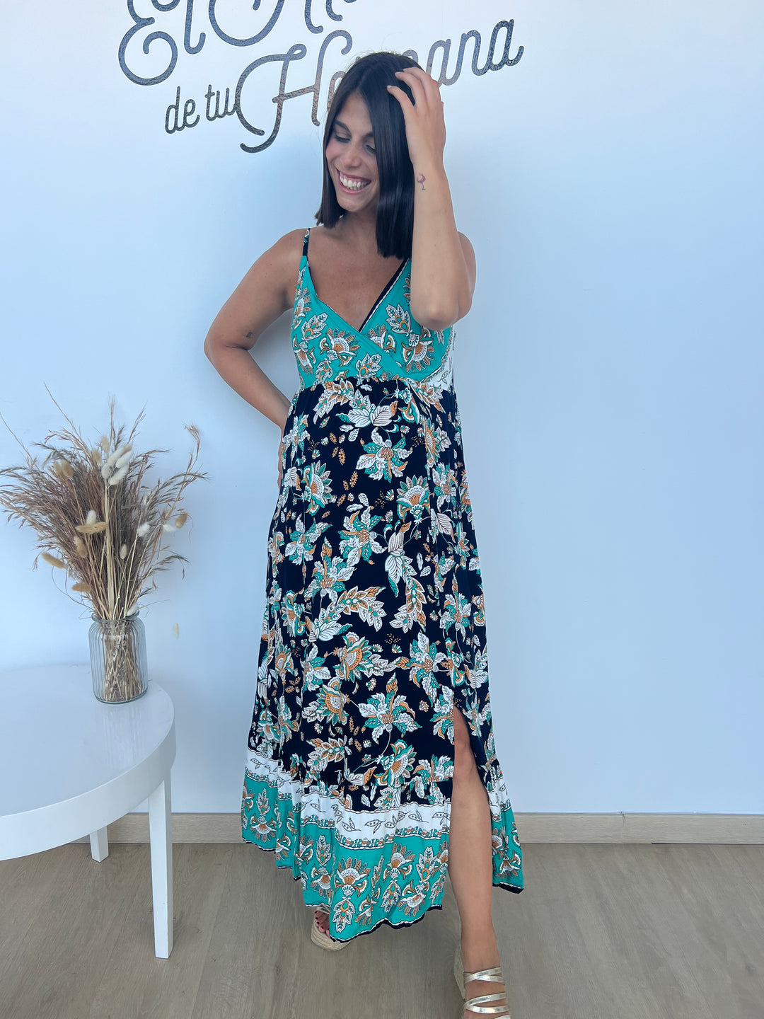 Vestido Esther turquesa y azul marino
