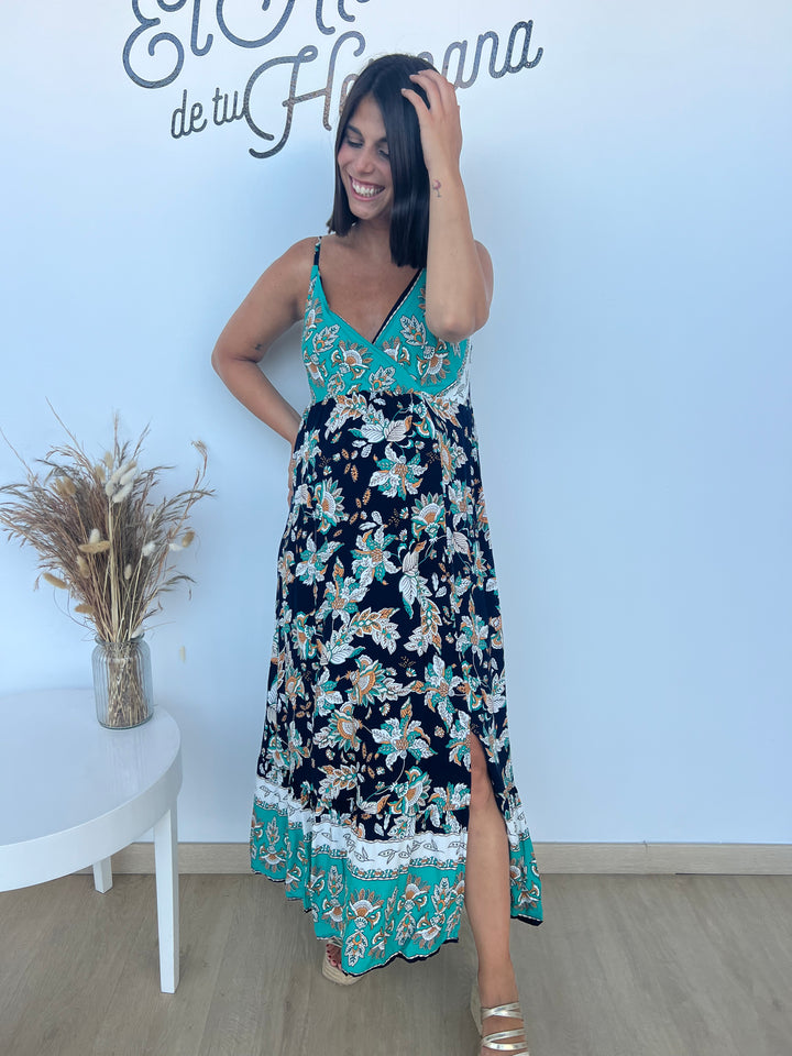 Vestido Esther turquesa y azul marino
