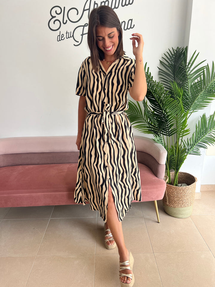 Vestido Puri camel cinturón