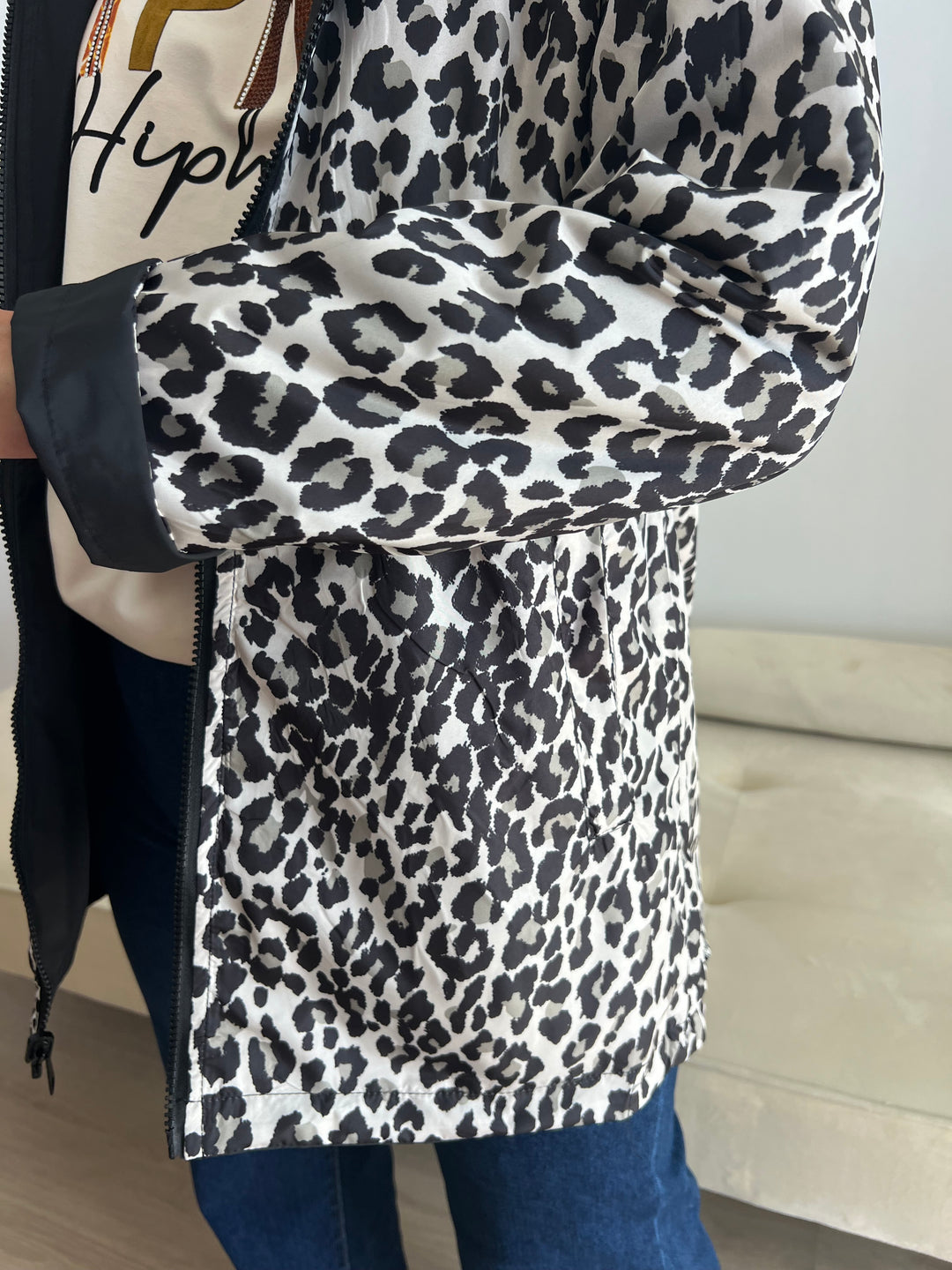 Chaqueta Reversible Leopardo negro