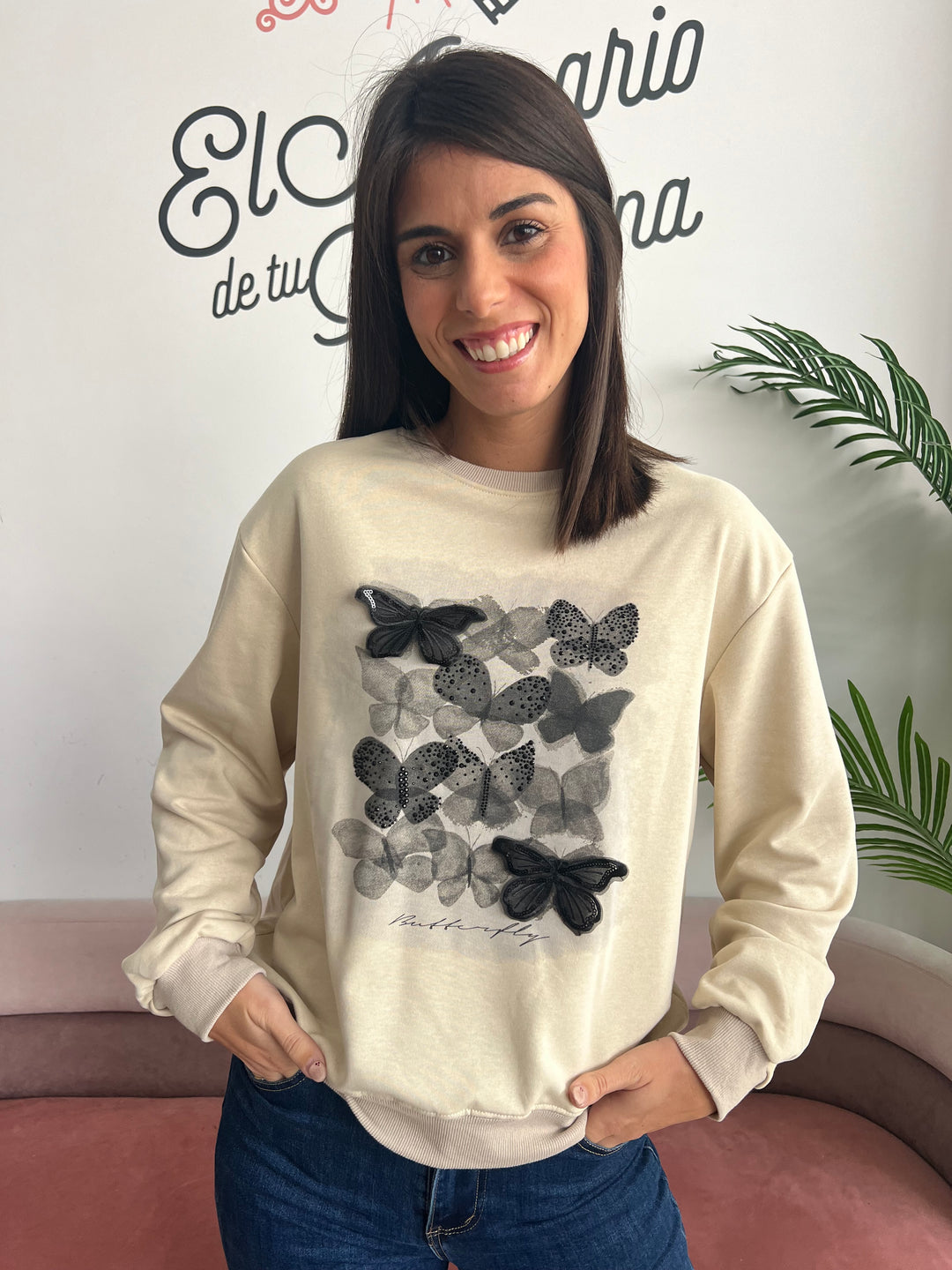 Sudadera Butterfly beige
