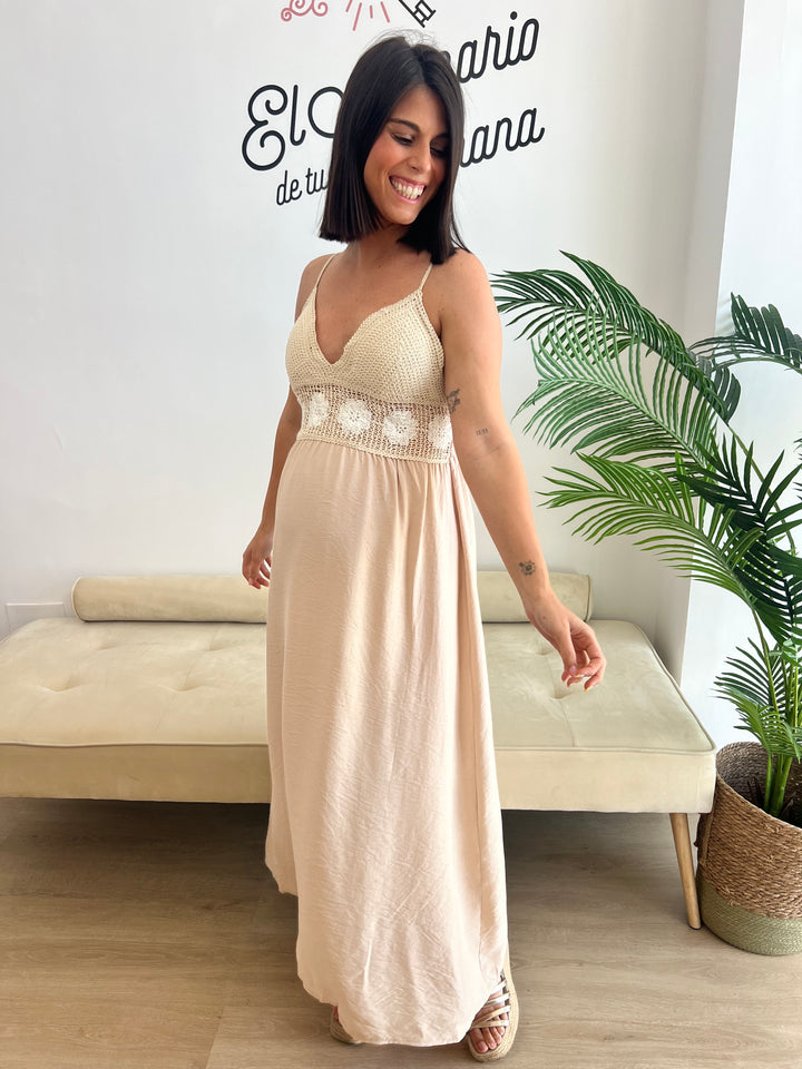 Vestido Flor beige