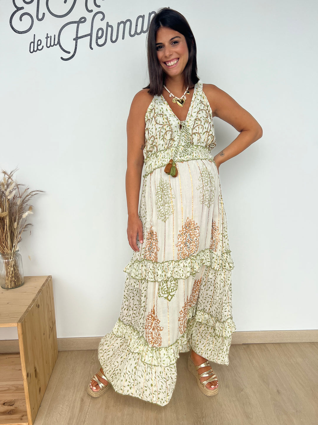 Vestido Isha militar y marrón