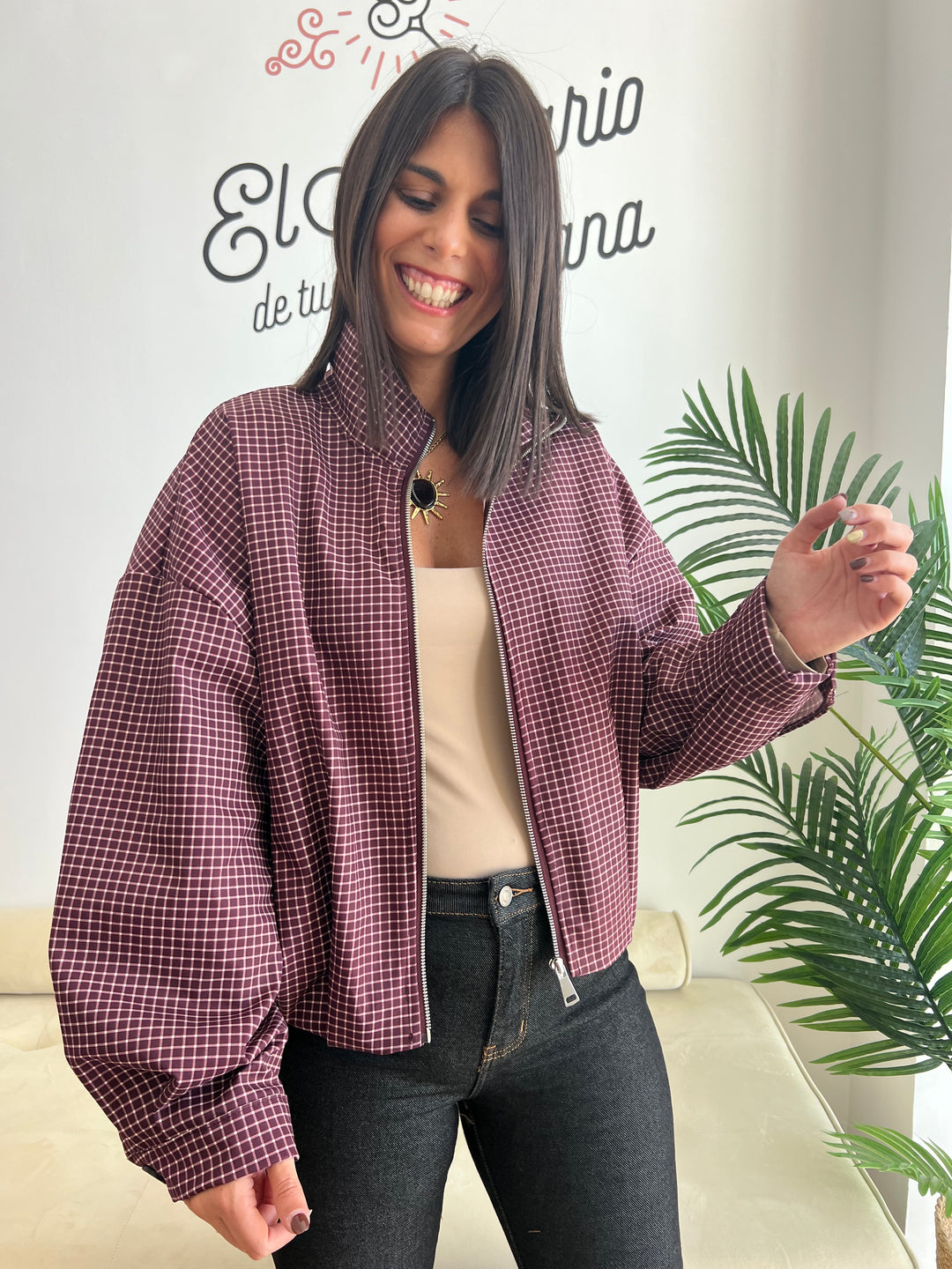 Chaqueta Vichy Bomber berenjena