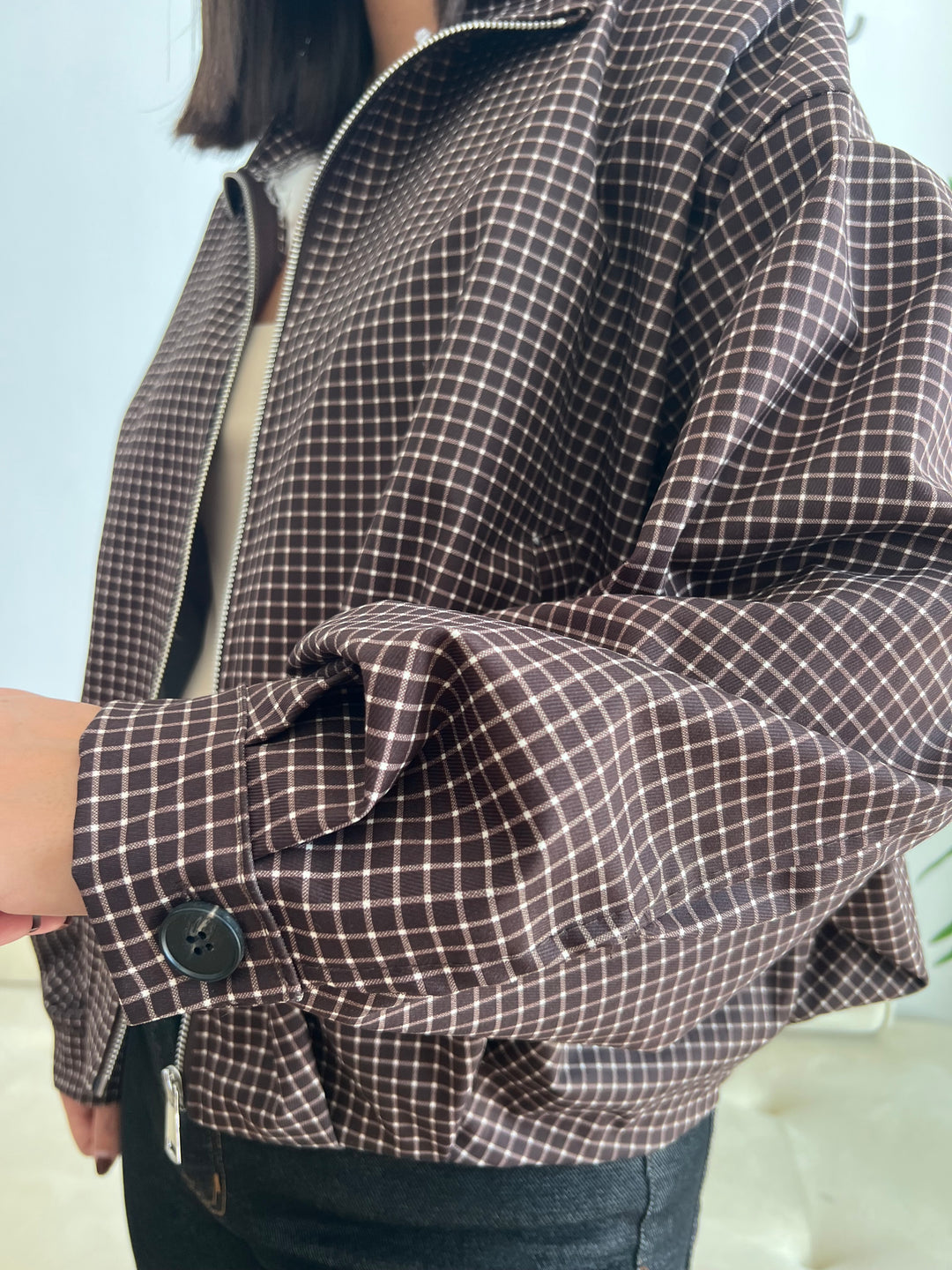 Chaqueta Vichy Bomber marrón