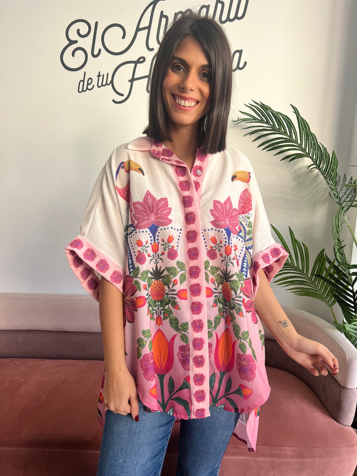 Camisa Tropical rosa