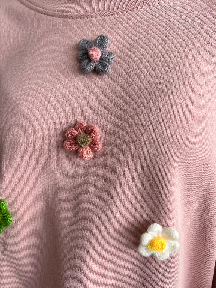 Sudadera Flores relieve rosa