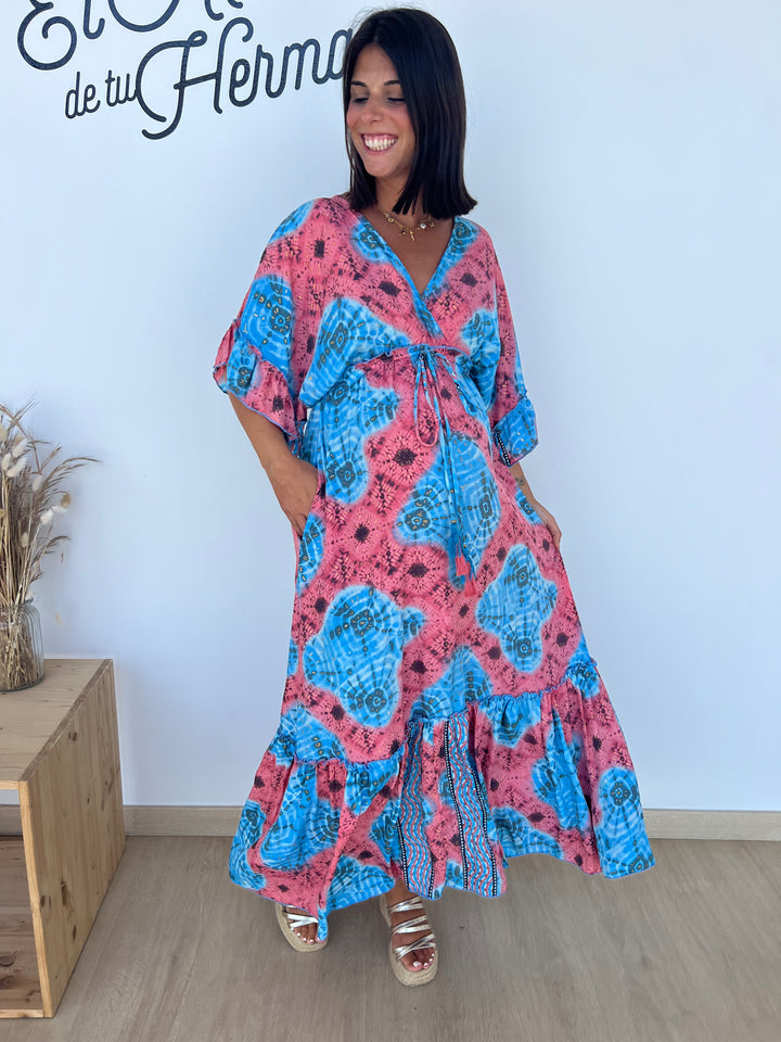 Vestido Kiran coral y azul